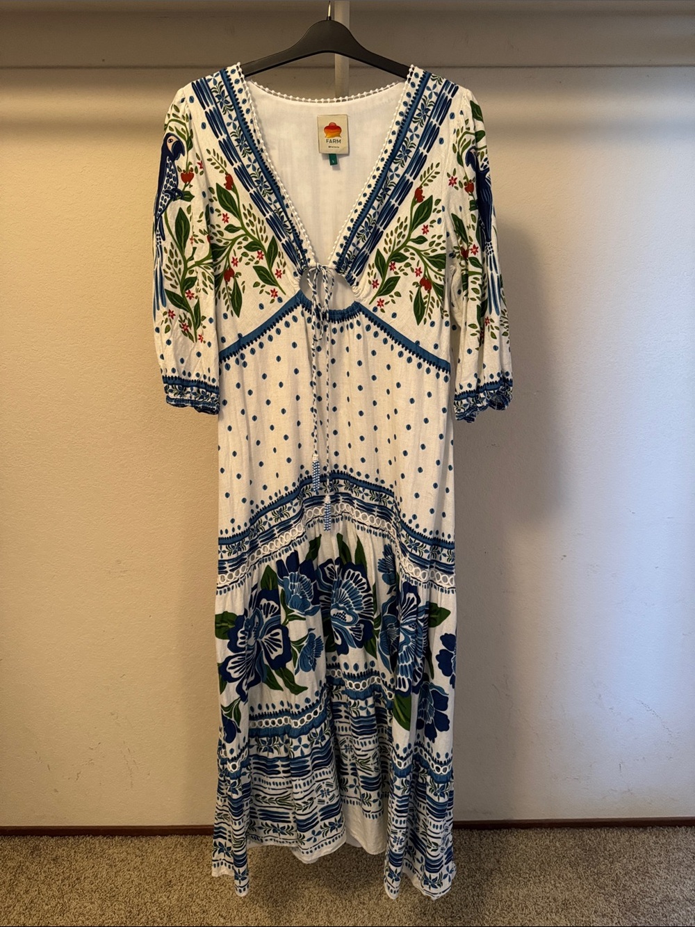 FARM Rio White Floral Maxi Dress with Beading
